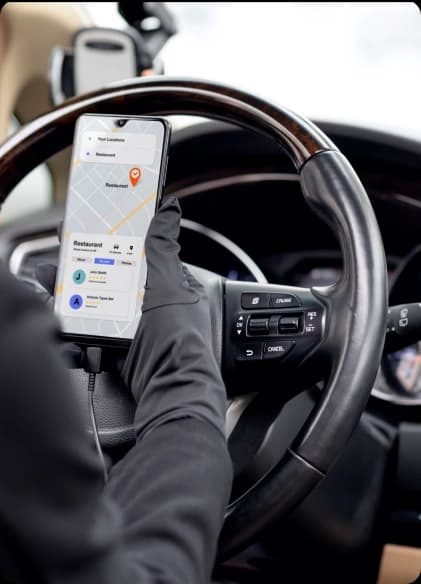 Cab and Taxi app development showcase banner with mobile user interface and real-time ride tracking.