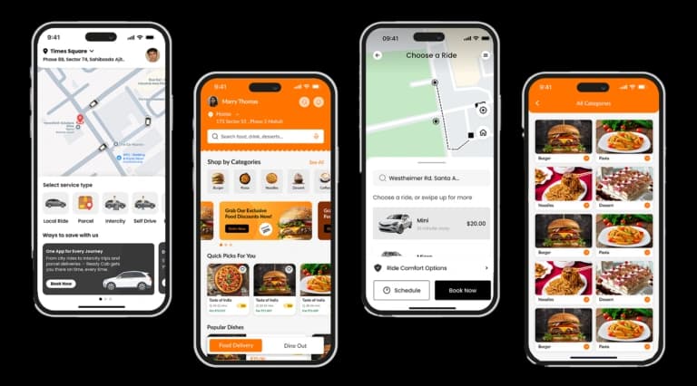 Choose a banner that highlights on-demand service apps for local services, e-commerce, ride booking, and food delivery.