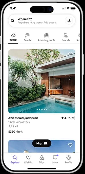 Ready Bnb App banner featuring a vacation rental platform with property booking, secure payments, and host management.