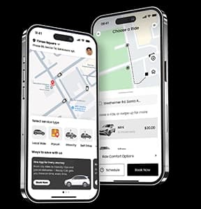 Ready Cab App banner describing a taxi booking platform with ride tracking, secure payments, and driver tools.