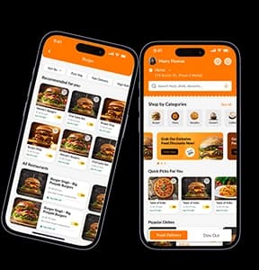 Ready Eat App banner highlighting a food delivery solution with order tracking, restaurant management, and delivery tools.