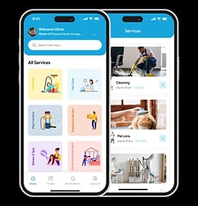 Ready Service App banner promoting a service booking platform with online scheduling and provider management.