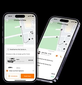 Ready Taxi App banner featuring a ride-hailing platform with driver management and GPS tracking.