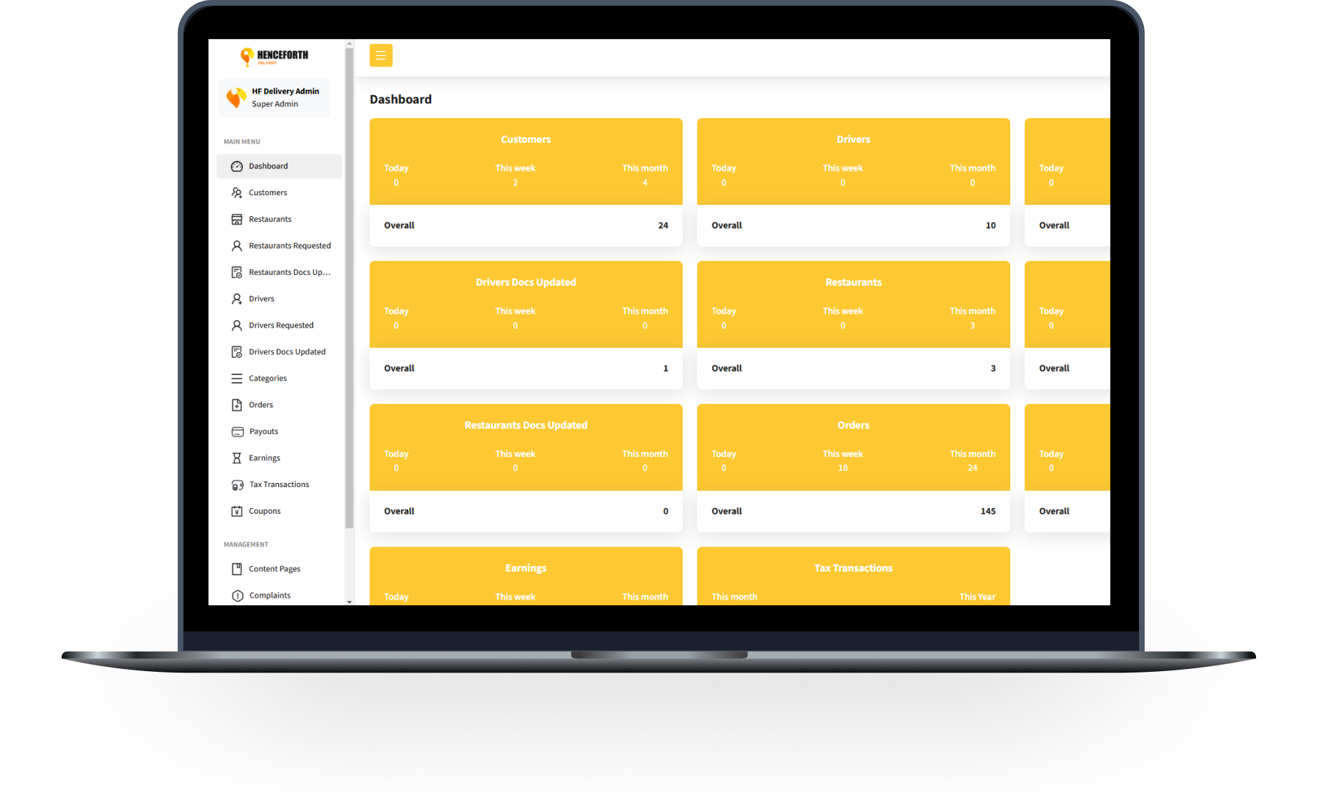 Vendor dashboard