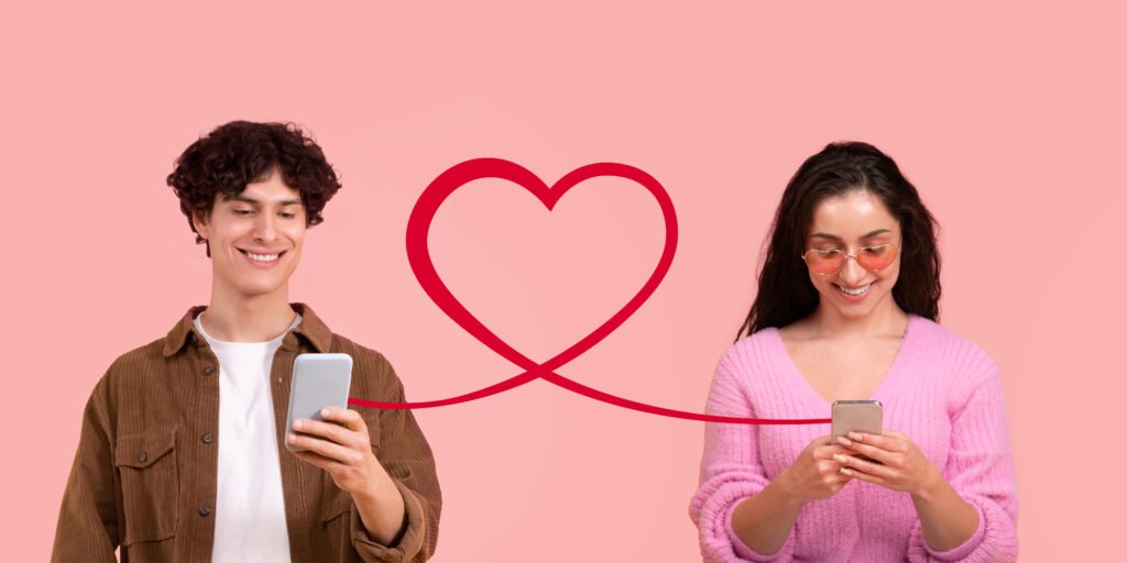 young man woman casual wear are engaged with their smartphones