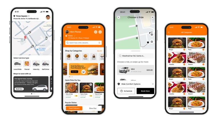 Choose a banner that highlights on-demand service apps for local services, e-commerce, ride booking, and food delivery.