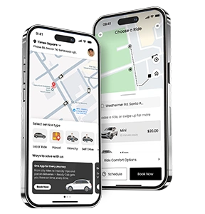 Ready Cab App banner describing a taxi booking platform with ride tracking, secure payments, driver management, and admin tools.